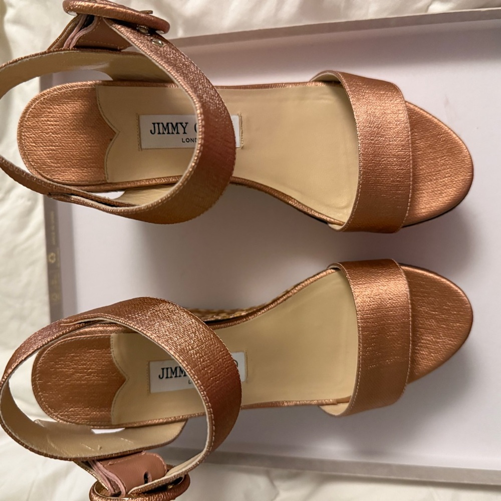 Jimmy Choo Abigail 100 Wedges – Blush Metallic ✨ Size 39½, Box & Dust Bag